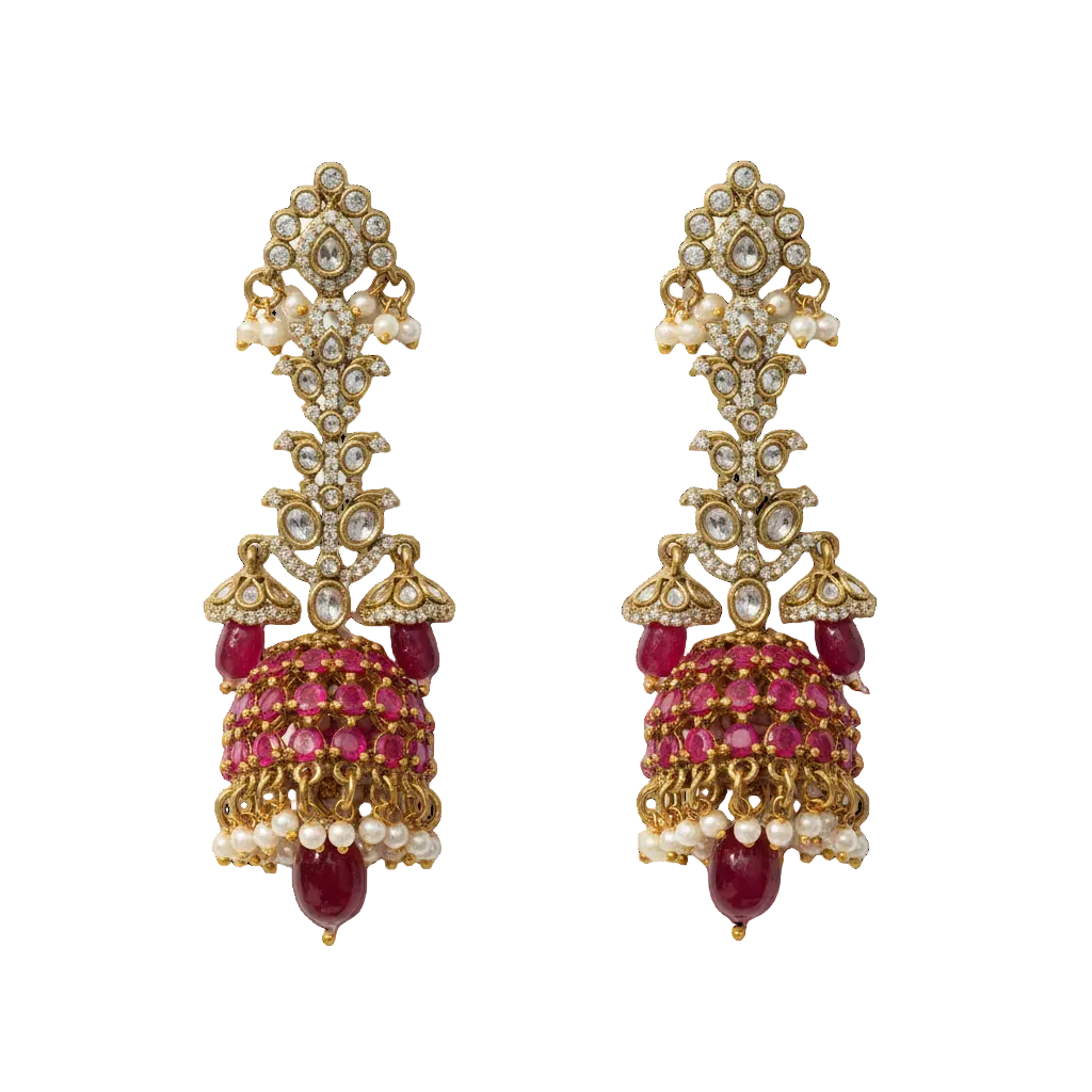 Ruby Pearl Jhumka Chandelier Earrings