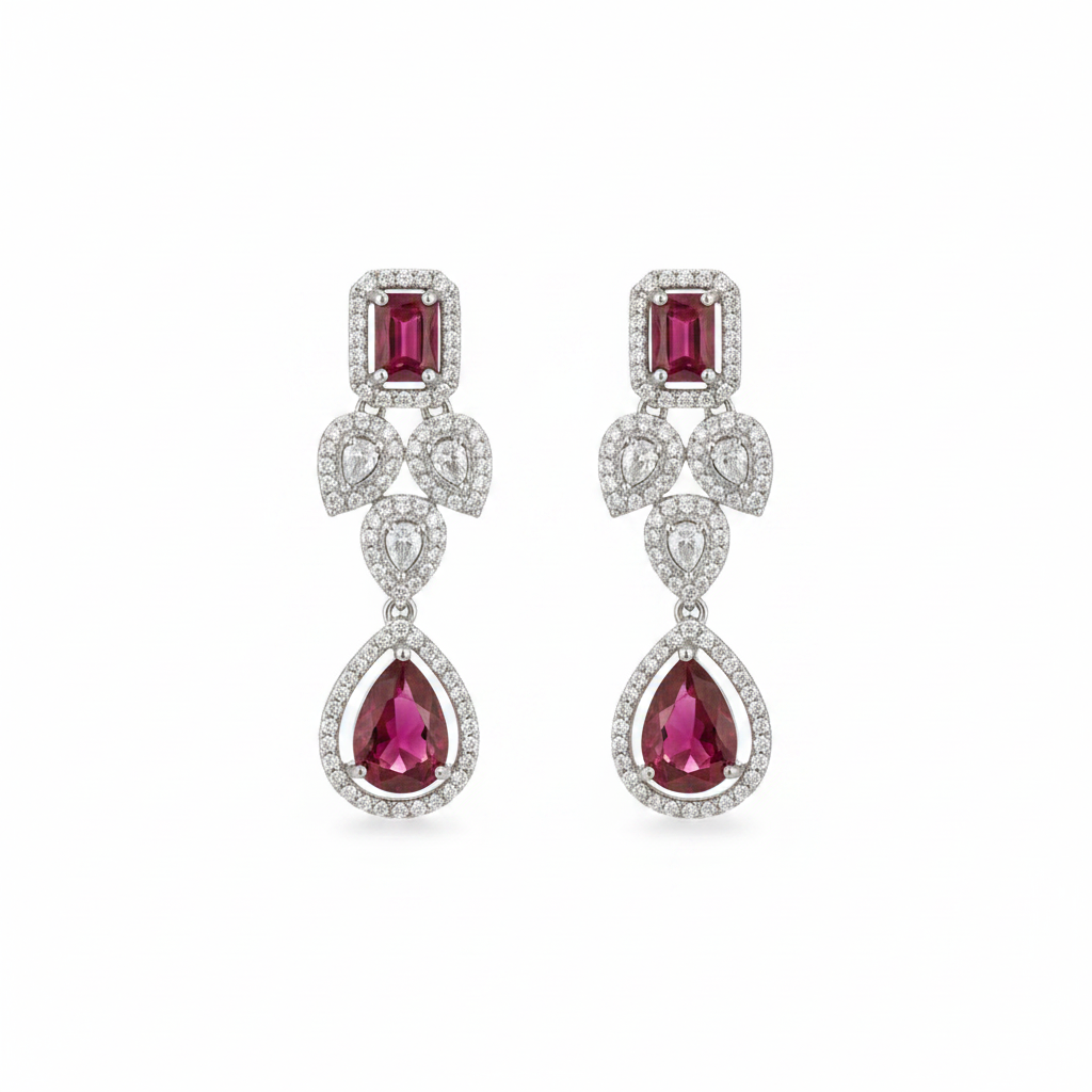 Ruby Radiance Teardrop Cluster Earrings