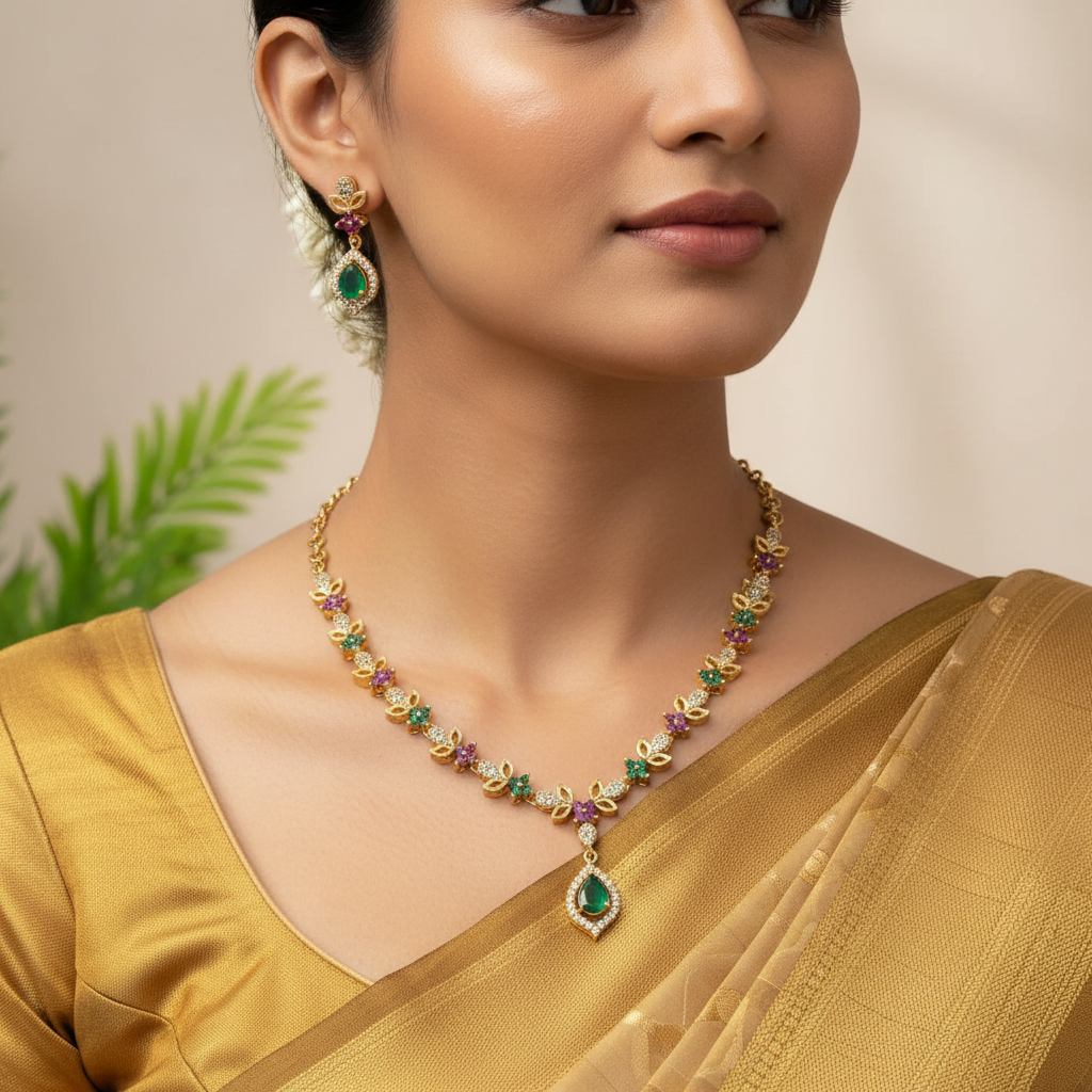 Floral Charm Necklace and Earrings Set