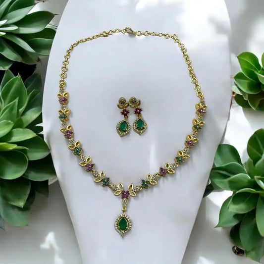 Floral Charm Necklace and Earrings Set
