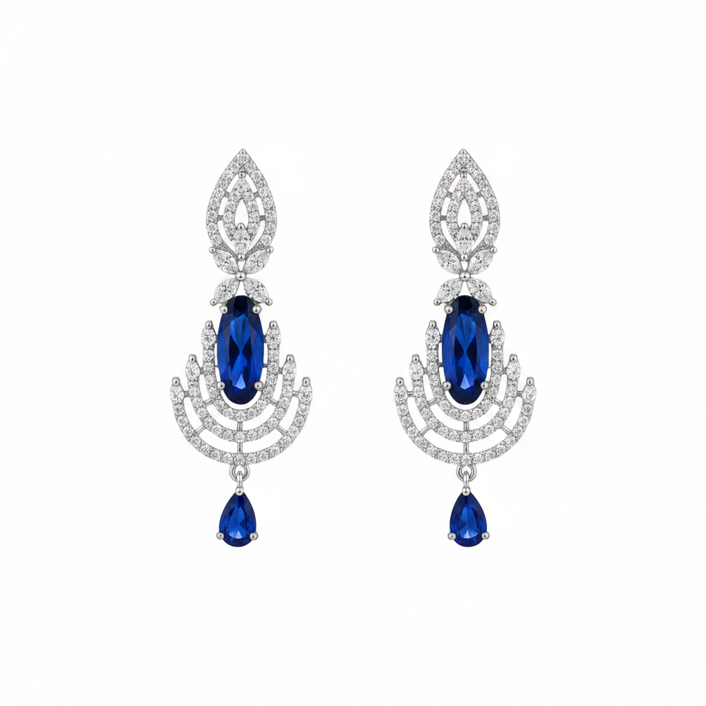 Sapphire Cascade Crystal Statement Earrings