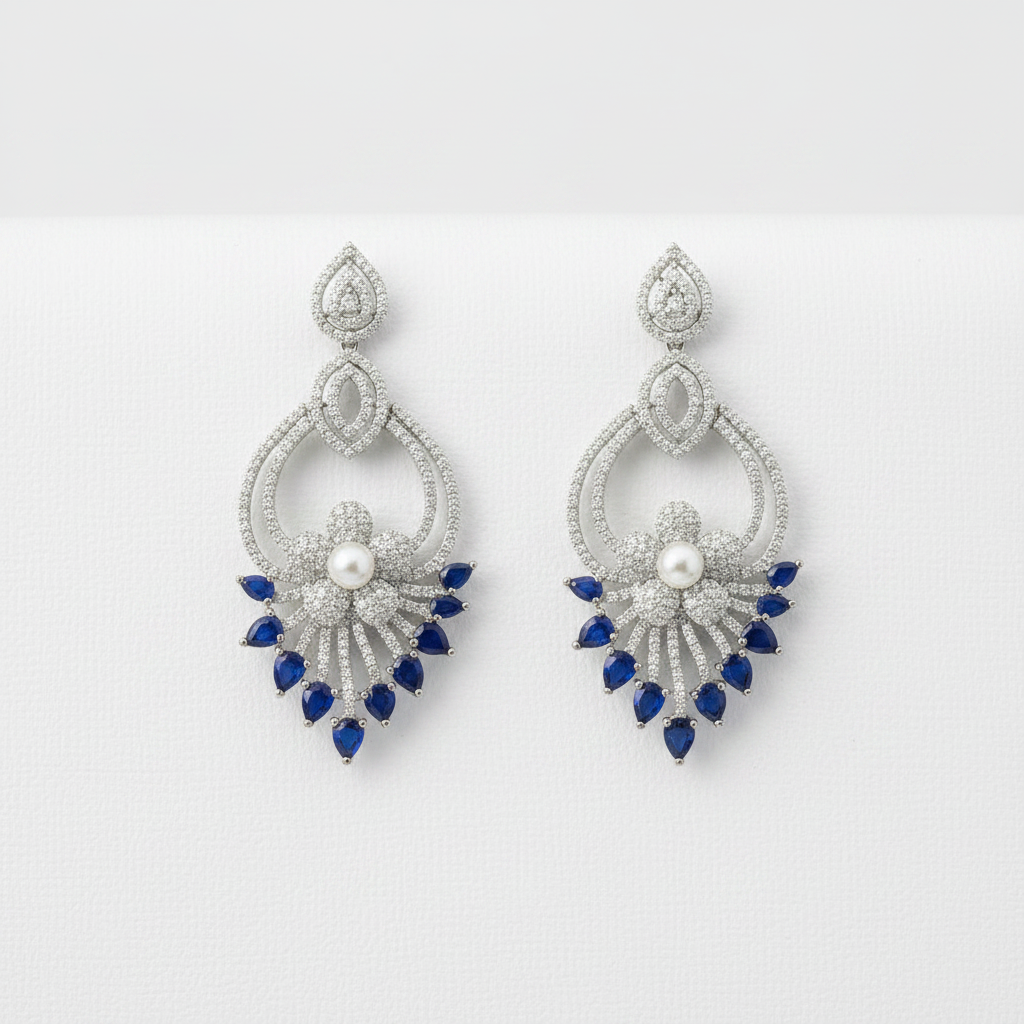 Sapphire Pearl Bloom Statement Earrings