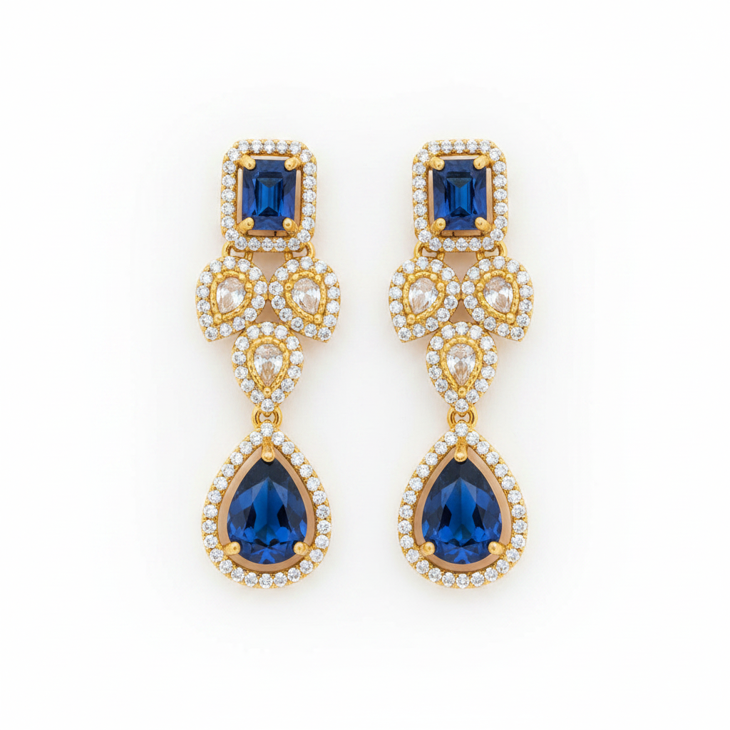 Sapphire Teardrop Cluster Statement Earrings