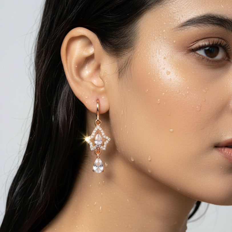 Sparkling Star Frame Drop Rose gold earring
