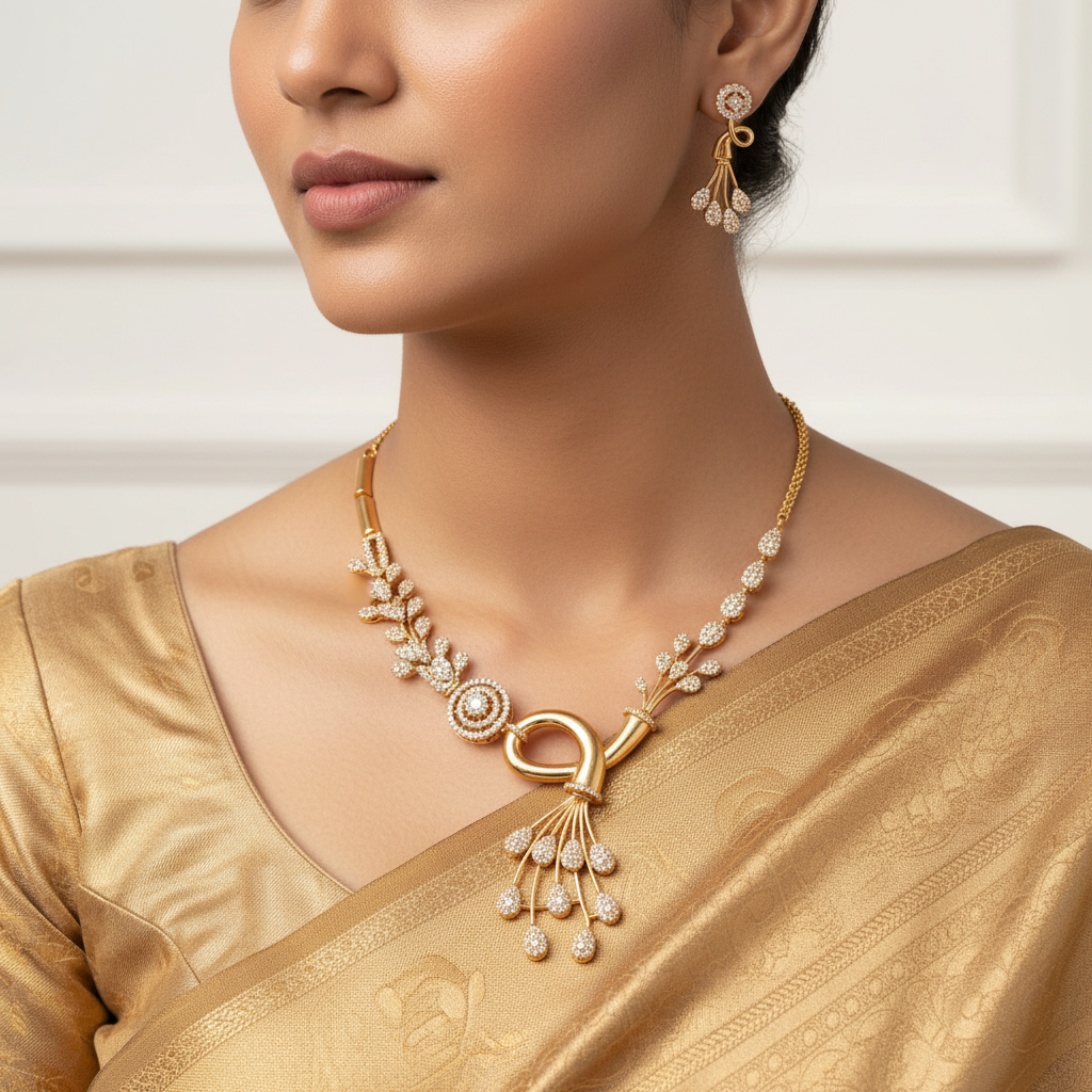 Enchanted Bloom American Diamond (AD) Necklace and Earrings Set