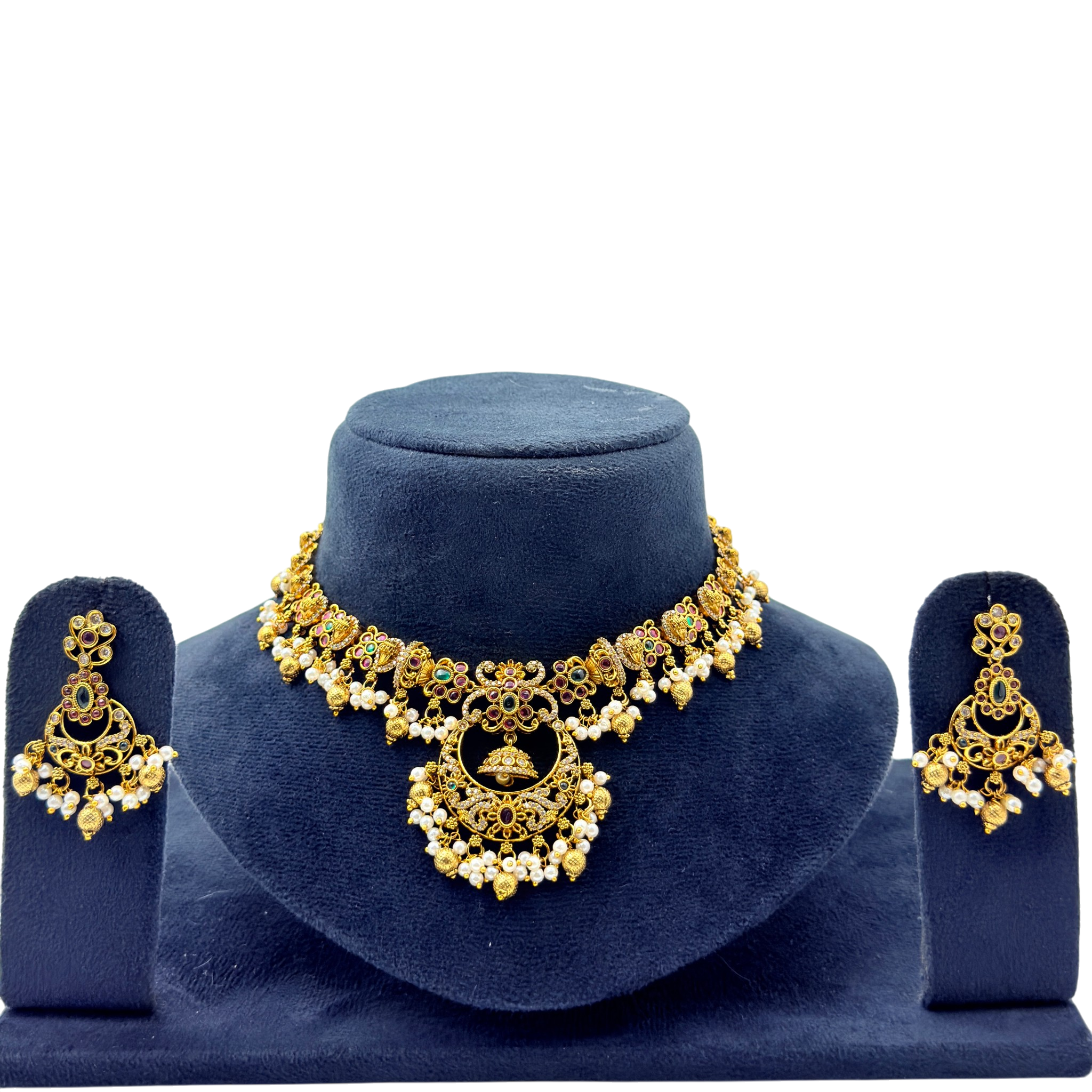 Temple Pearl Pendant Choker Set