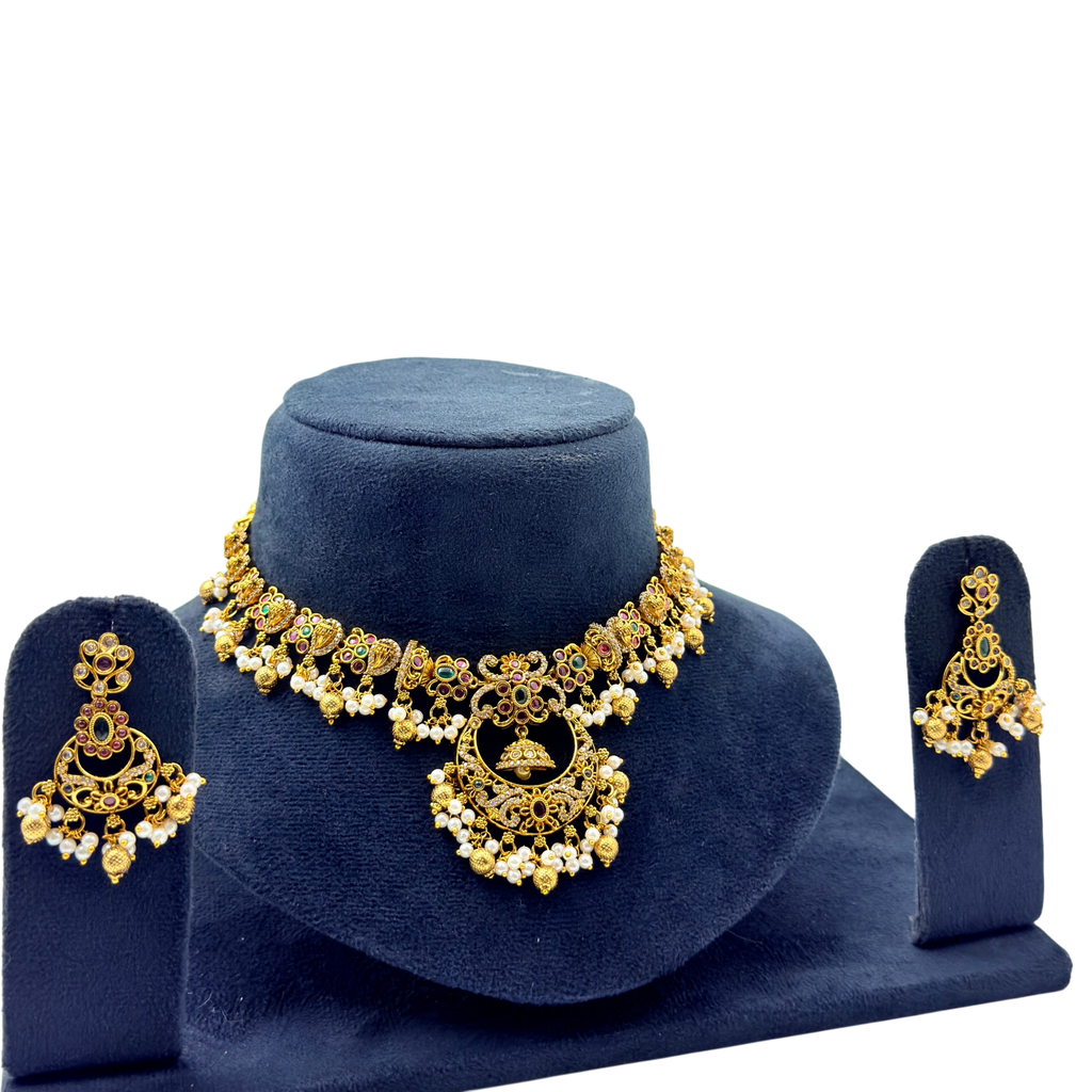 Temple Pearl Pendant Choker Set