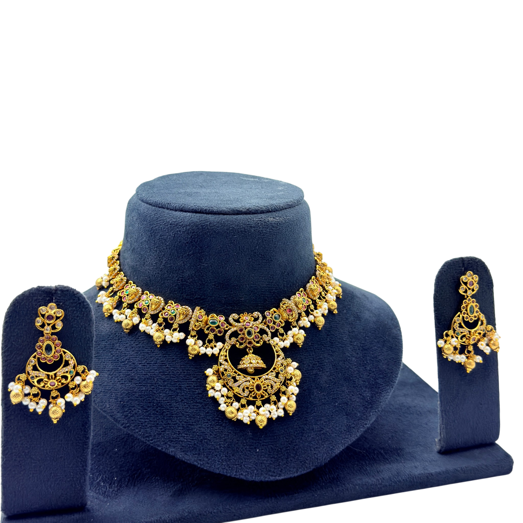 Temple Pearl Pendant Choker Set