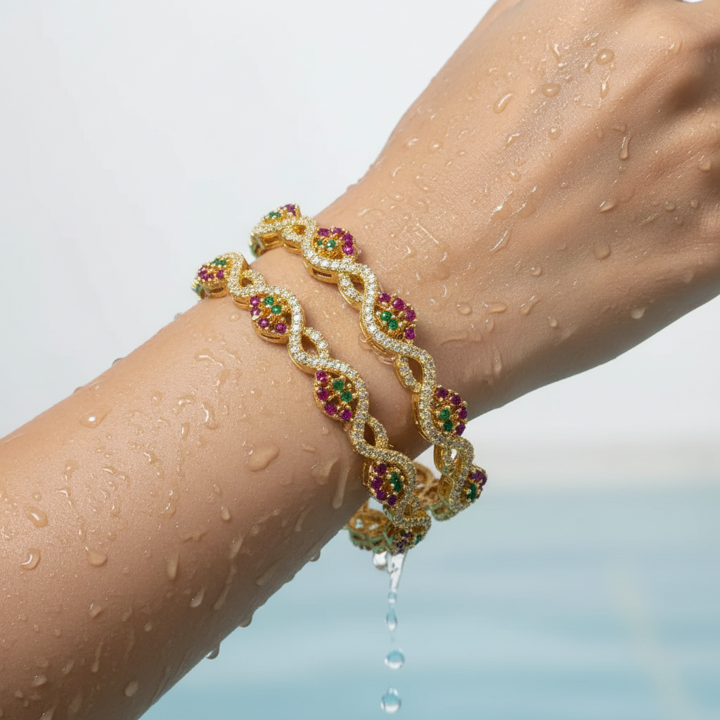 Ornate Ruby & Emerald Bangle Set