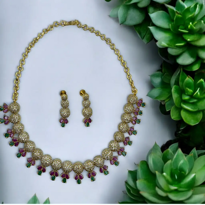 Golden Crystal Drop Necklace and Earrings Set