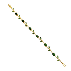 Gold bracelet with green gemstones on a white background