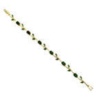 Gold bracelet with green gemstones on a white background