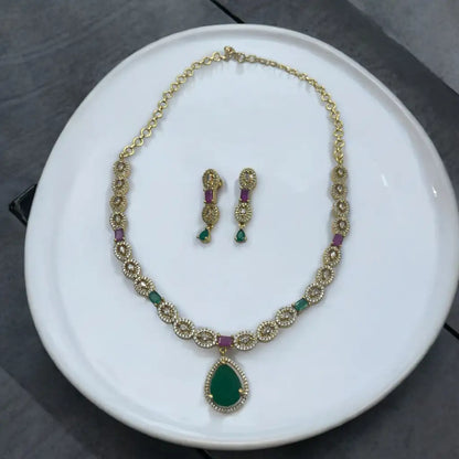 Royal Emerald Drop Necklace and Earrings Set