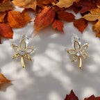Golden Crystal Leaf Earrings