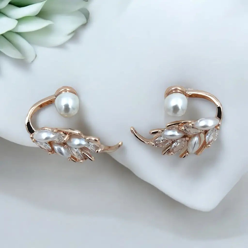 Graceful Vine Pearl Stud Earrings