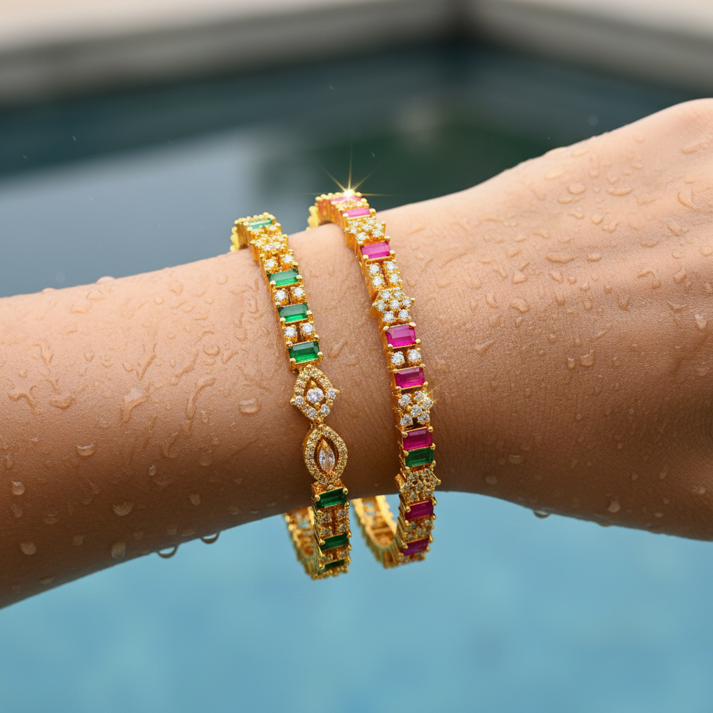 Zyvira Dual-Tone Stone Bangles
