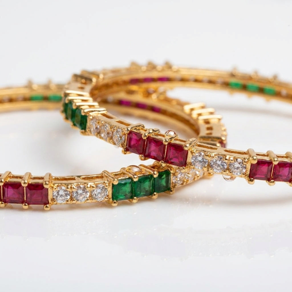 KJ-AI-GALLERY-v1 | Aarunya Prism Bangles — macro detail | Krystal Jewels
