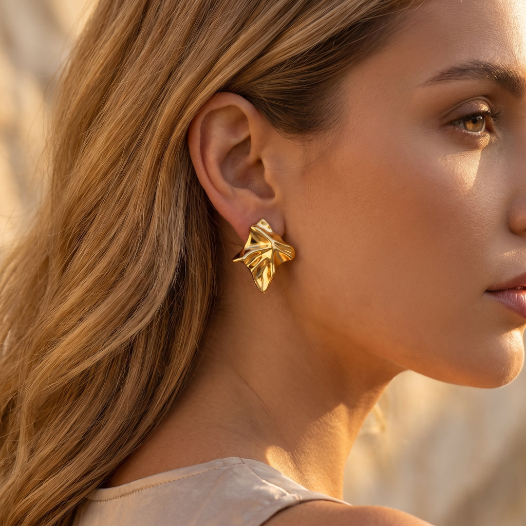 Abstract Crinkled Earrings — lifestyle view, Krystal Jewels