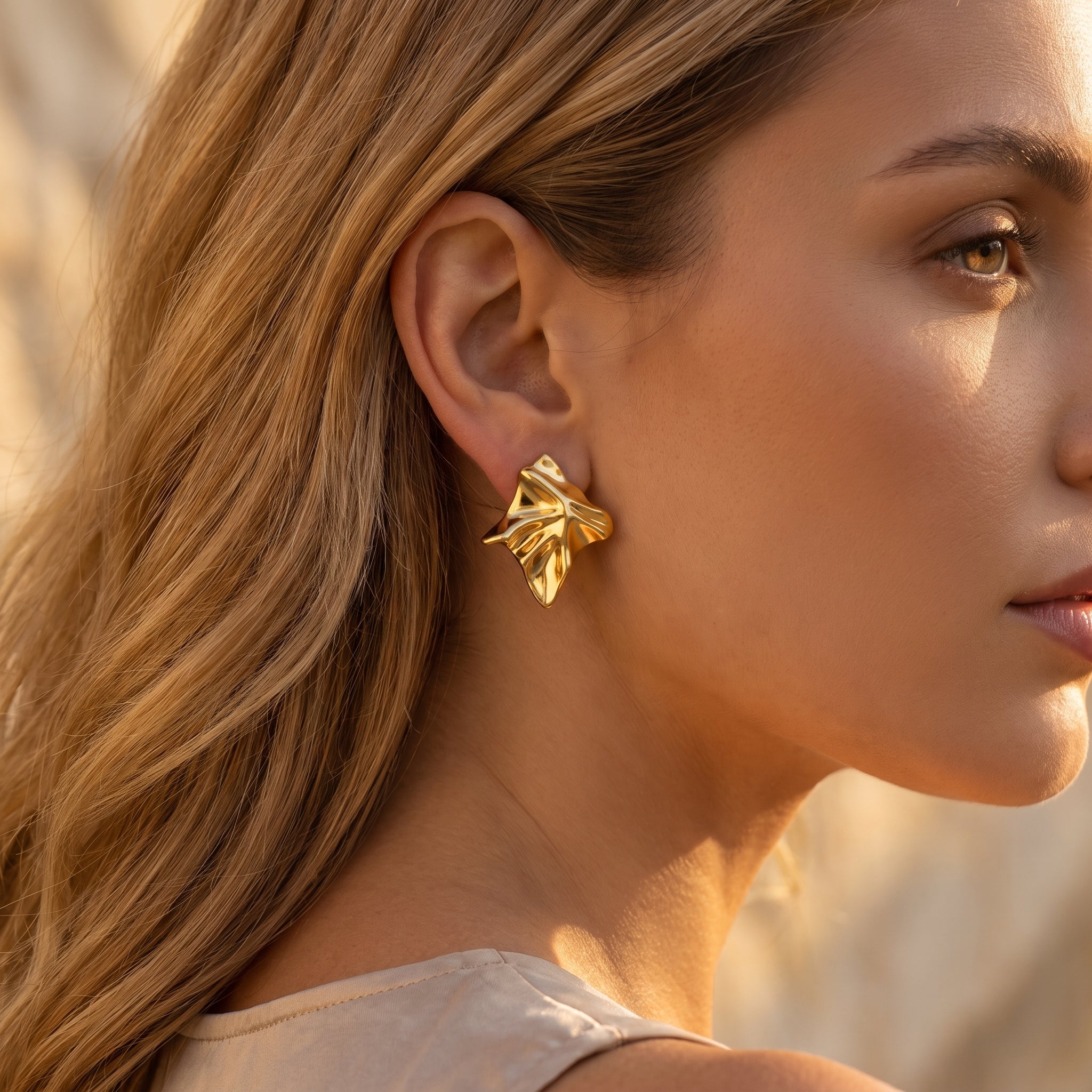 Abstract Crinkled Earrings — lifestyle view, Krystal Jewels