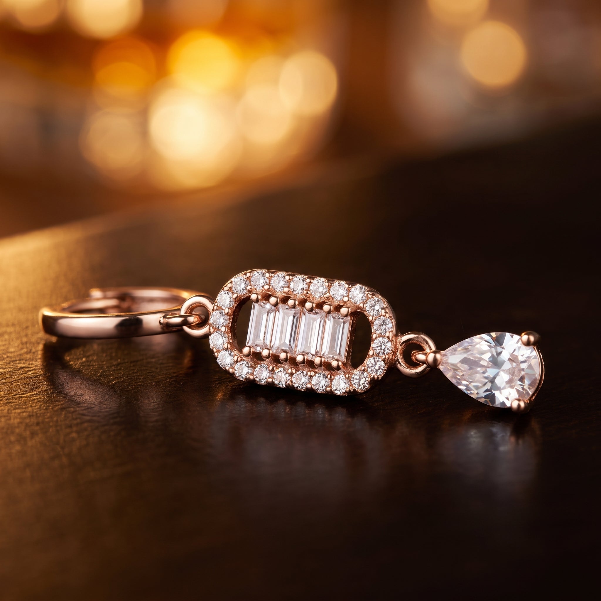 Baguette Link Drop Earrings — macro detail view, Krystal Jewels