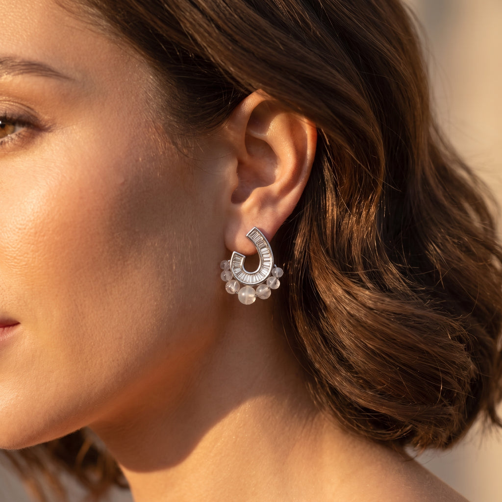 Beaded Curves Earrings — lifestyle view, Krystal Jewels