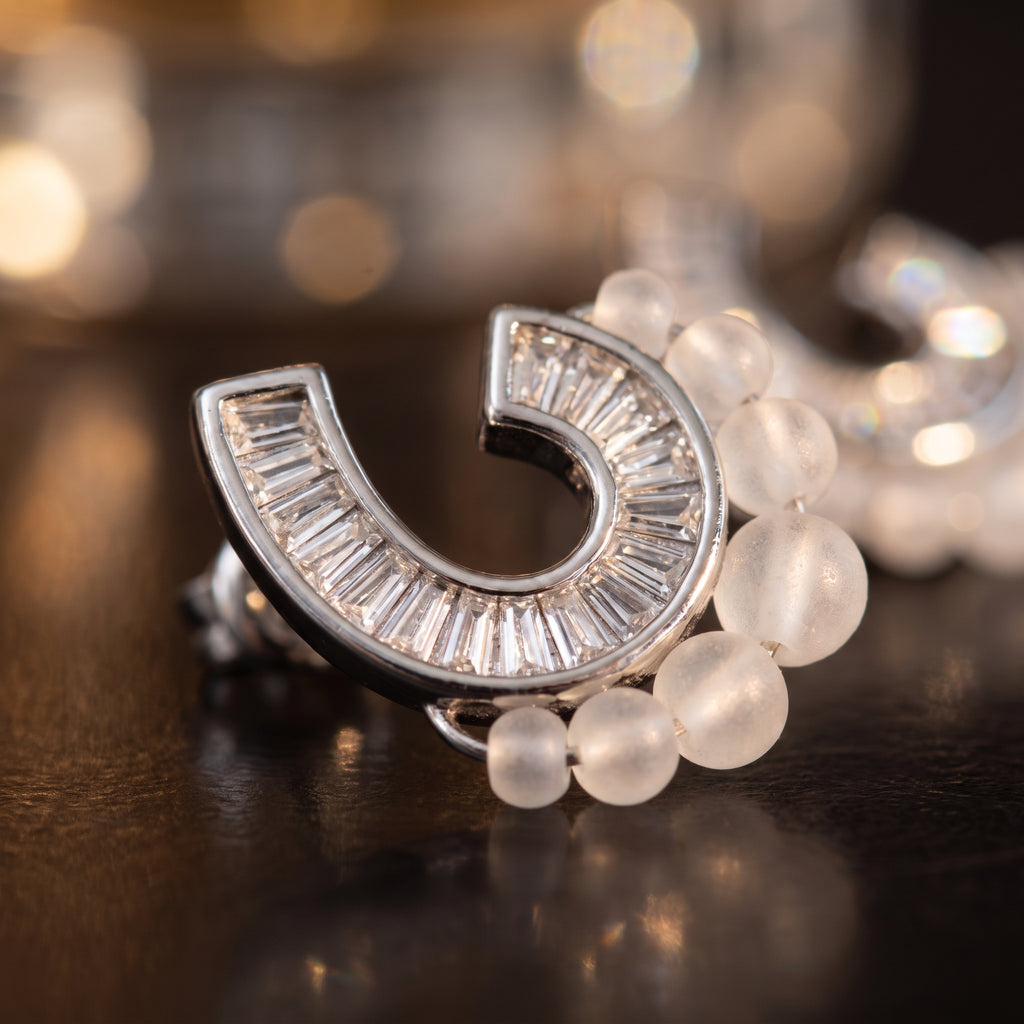 Beaded Curves Earrings — macro detail view, Krystal Jewels