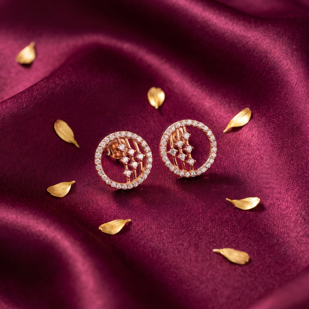 Blossom Halo Circle Stud Earrings — festive editorial view, Krystal Jewels