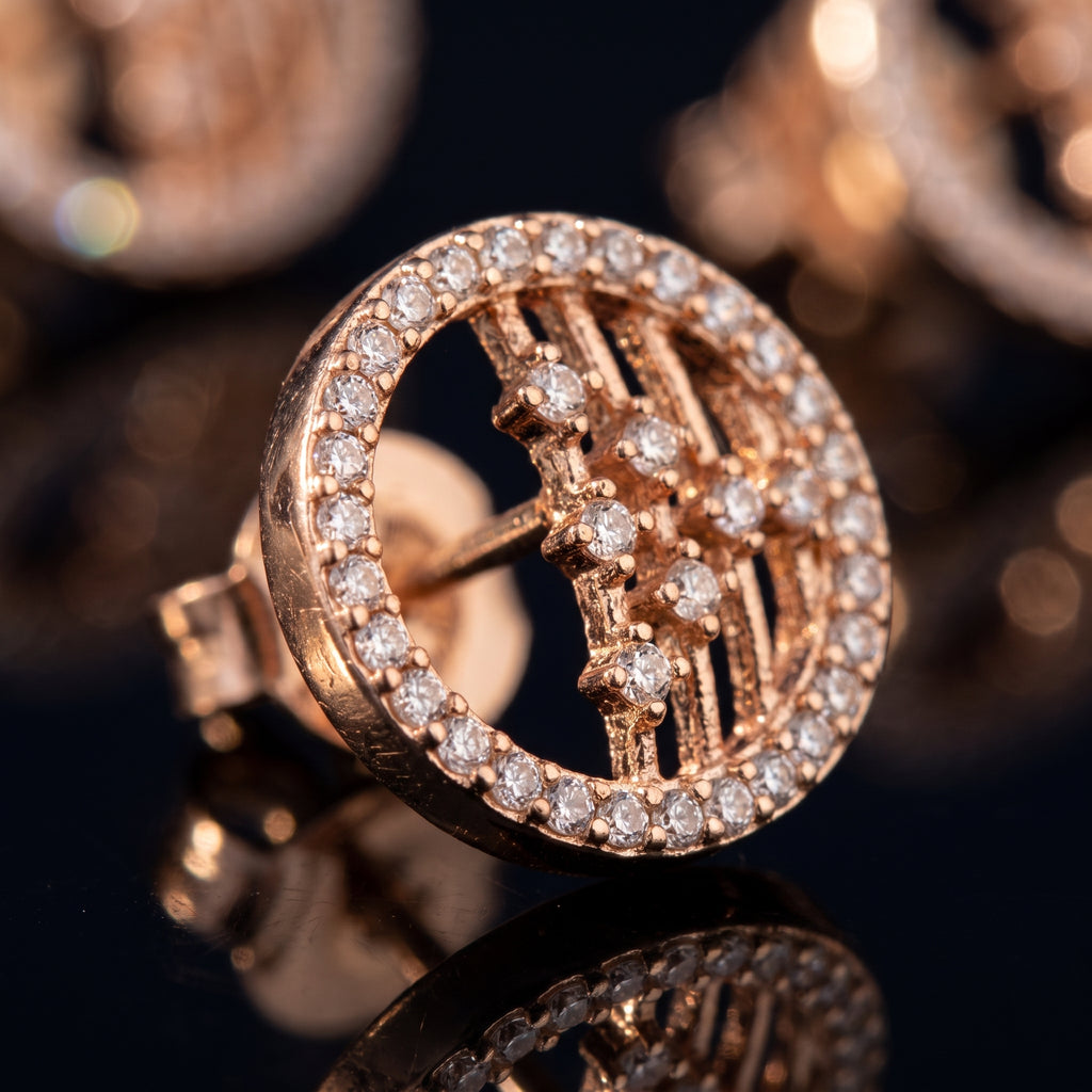 Blossom Halo Circle Stud Earrings — macro detail view, Krystal Jewels