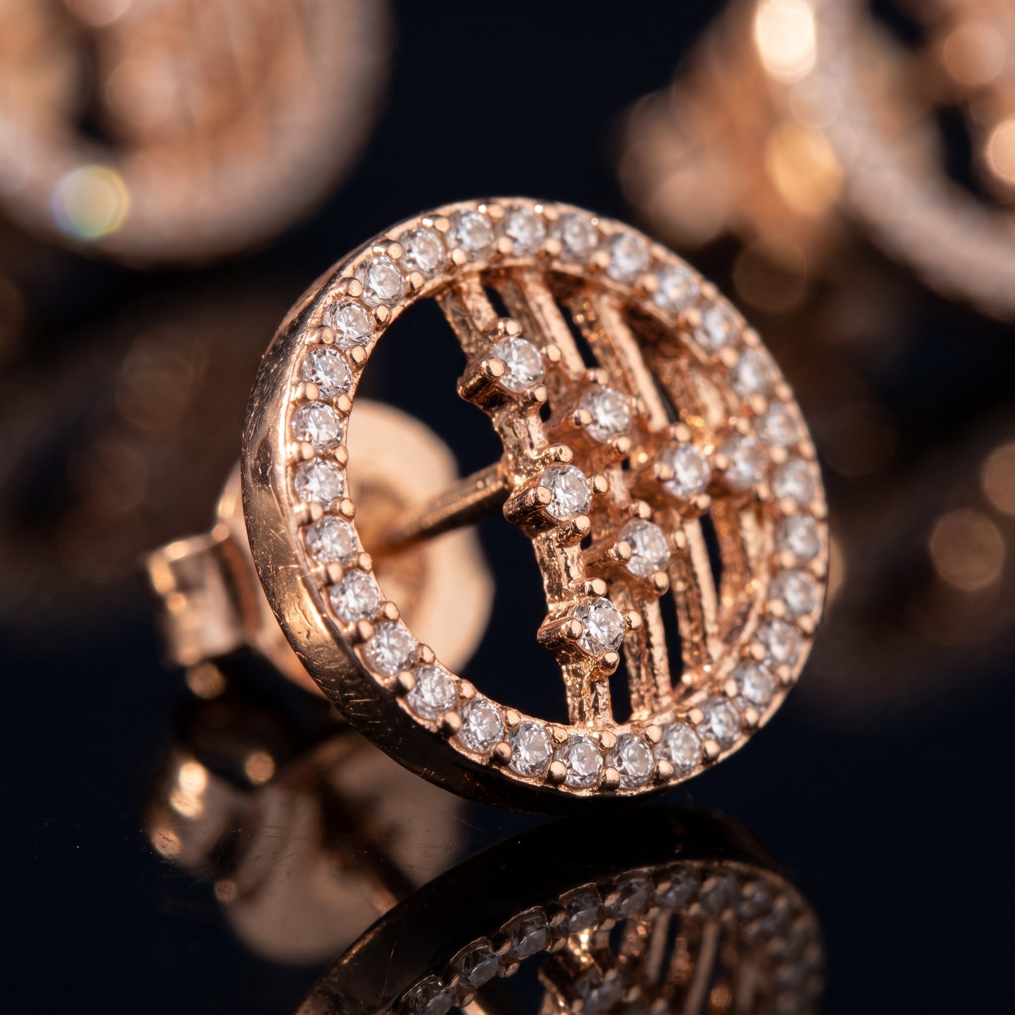 Blossom Halo Circle Stud Earrings — macro detail view, Krystal Jewels