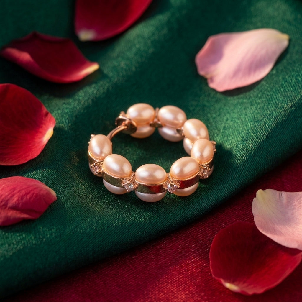Blush Pearl Curve Huggie Earrings