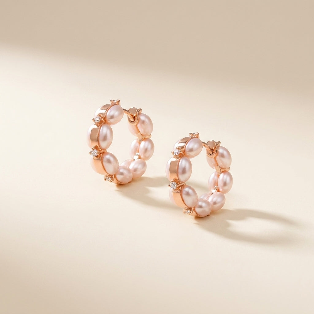 Blush Pearl Curve Huggie Earrings