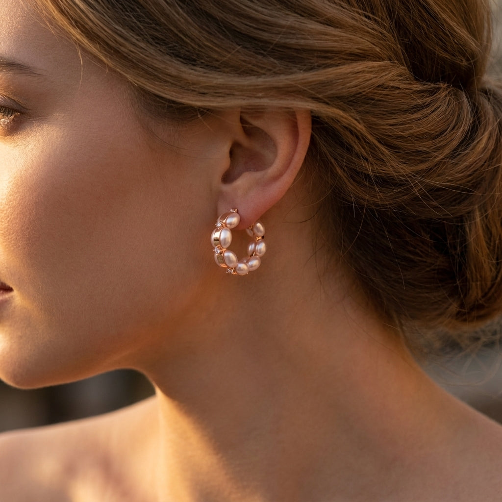 Blush Pearl Curve Huggie Earrings