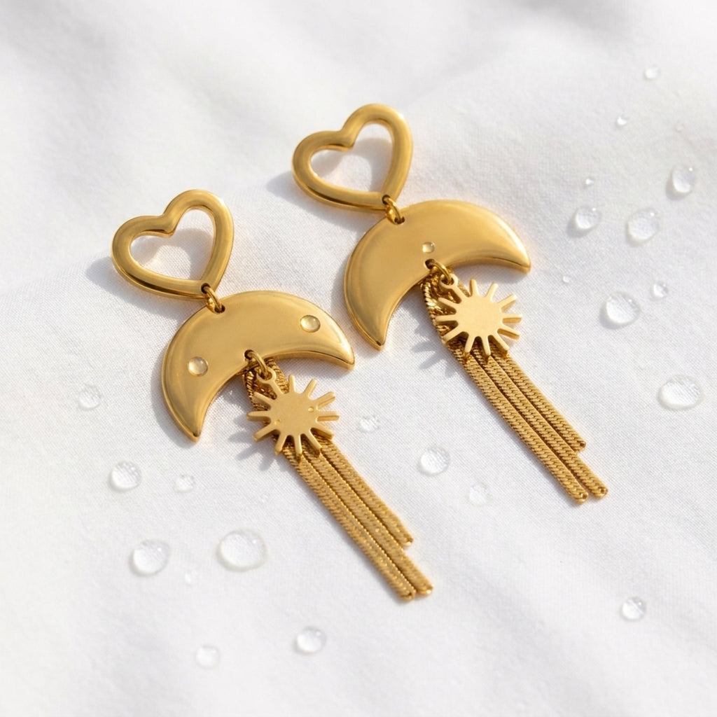 KJ-AI-GALLERY-v1 | Boho Celestial Earrings — styling flat-lay | Krystal Jewels