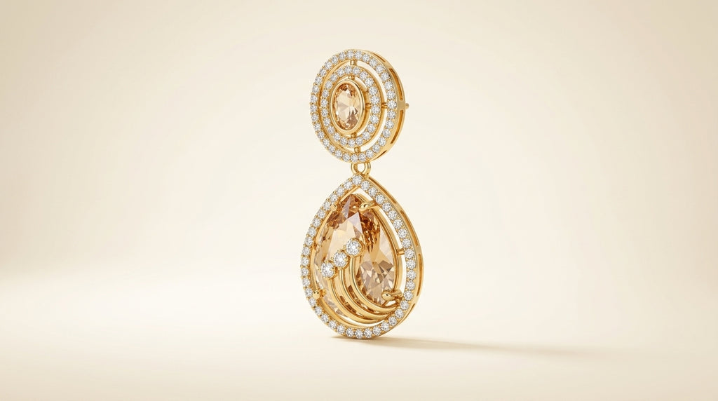 Champagne Crystal Halo Drop Statement Earrings