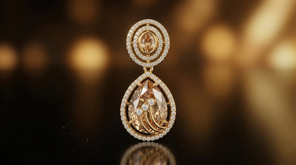 Champagne Crystal Halo Drop Statement Earrings