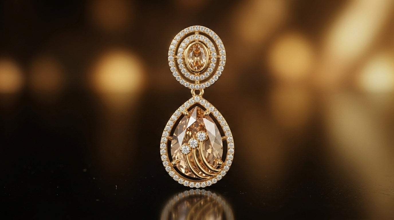 Champagne Crystal Halo Drop Statement Earrings