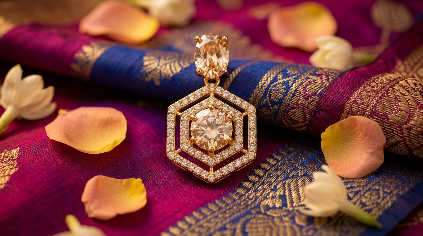 Champagne Hexa Glow Statement Earrings