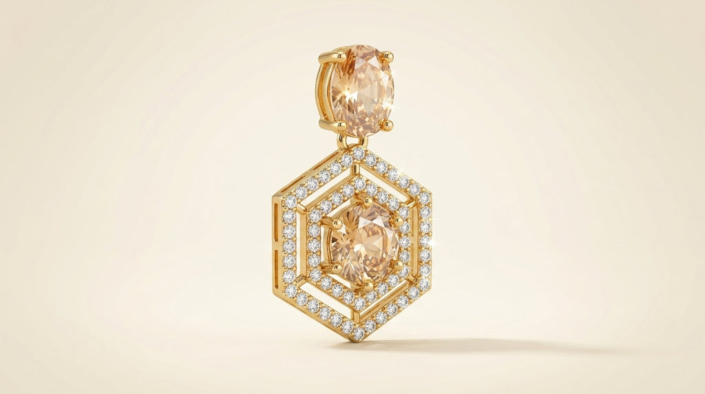 Champagne Hexa Glow Statement Earrings
