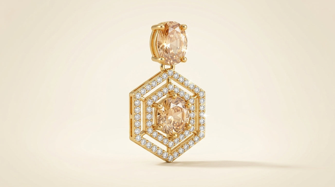 Champagne Hexa Glow Statement Earrings