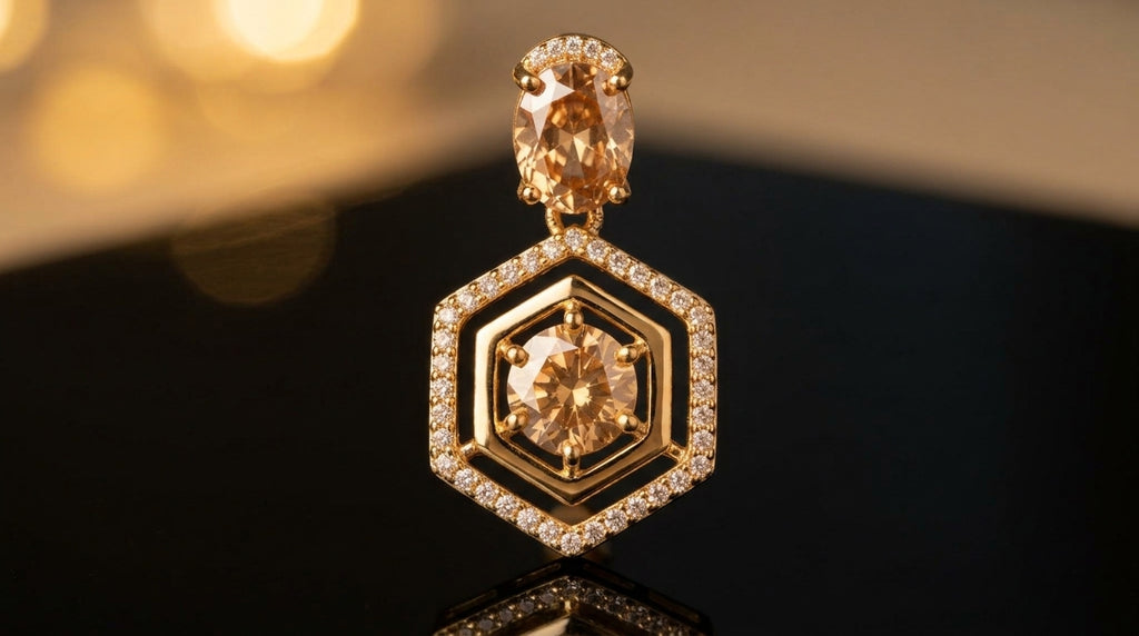 Champagne Hexa Glow Statement Earrings