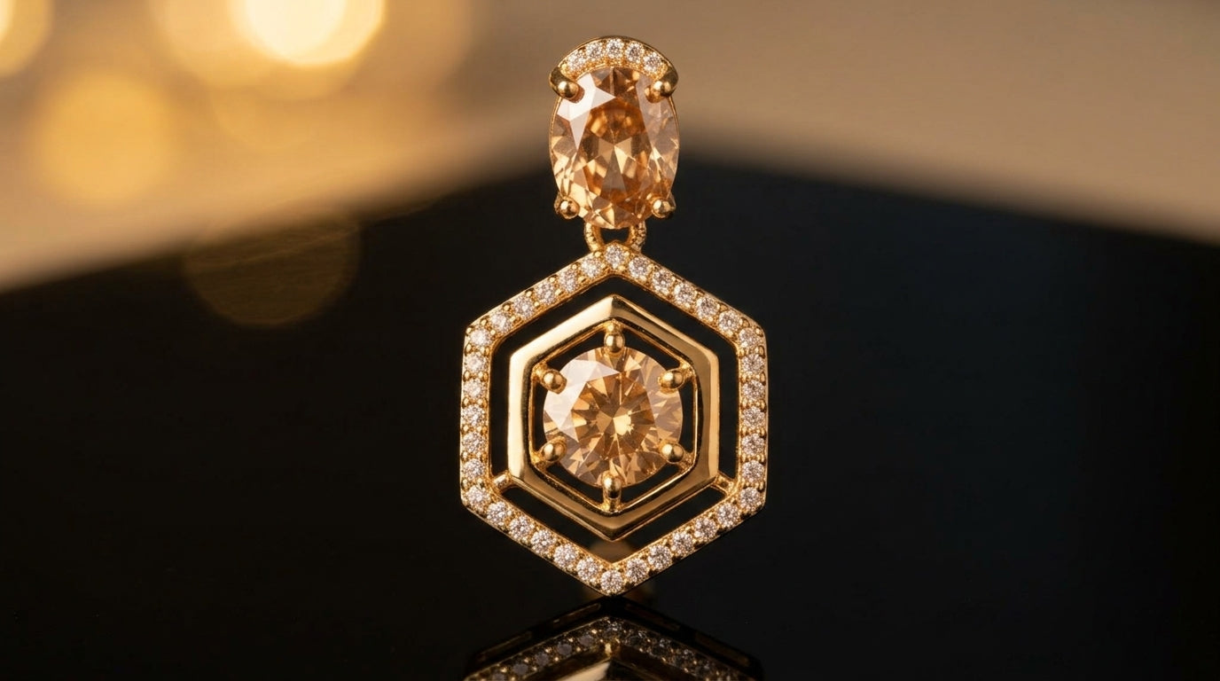 Champagne Hexa Glow Statement Earrings