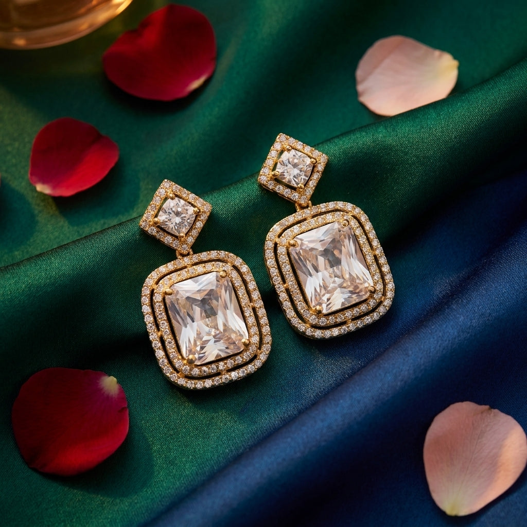 Crystal Cushion-Cut Halo Statement Earrings