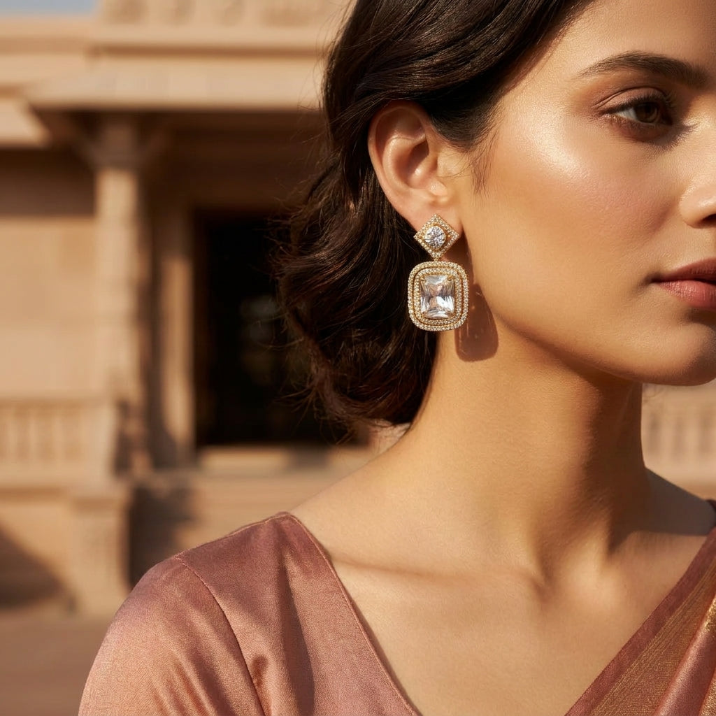 Crystal Cushion-Cut Halo Statement Earrings