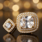 Crystal Cushion-Cut Halo Statement Earrings