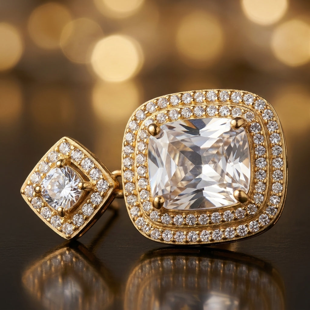 Crystal Cushion-Cut Halo Statement Earrings