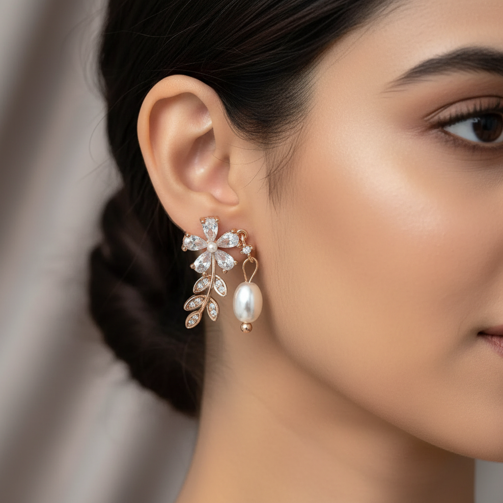 Floral Elegance Pearl Drop Earrings