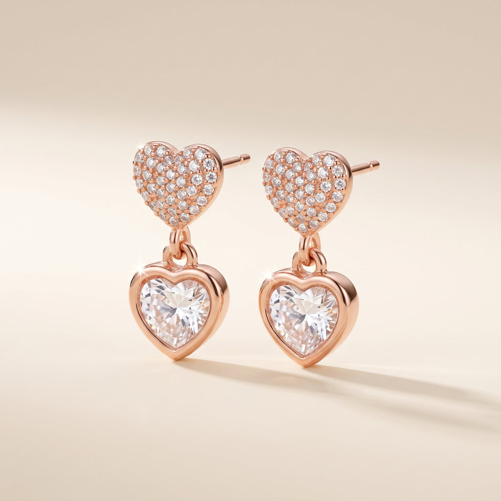 Double Heart Spark Drop Earrings