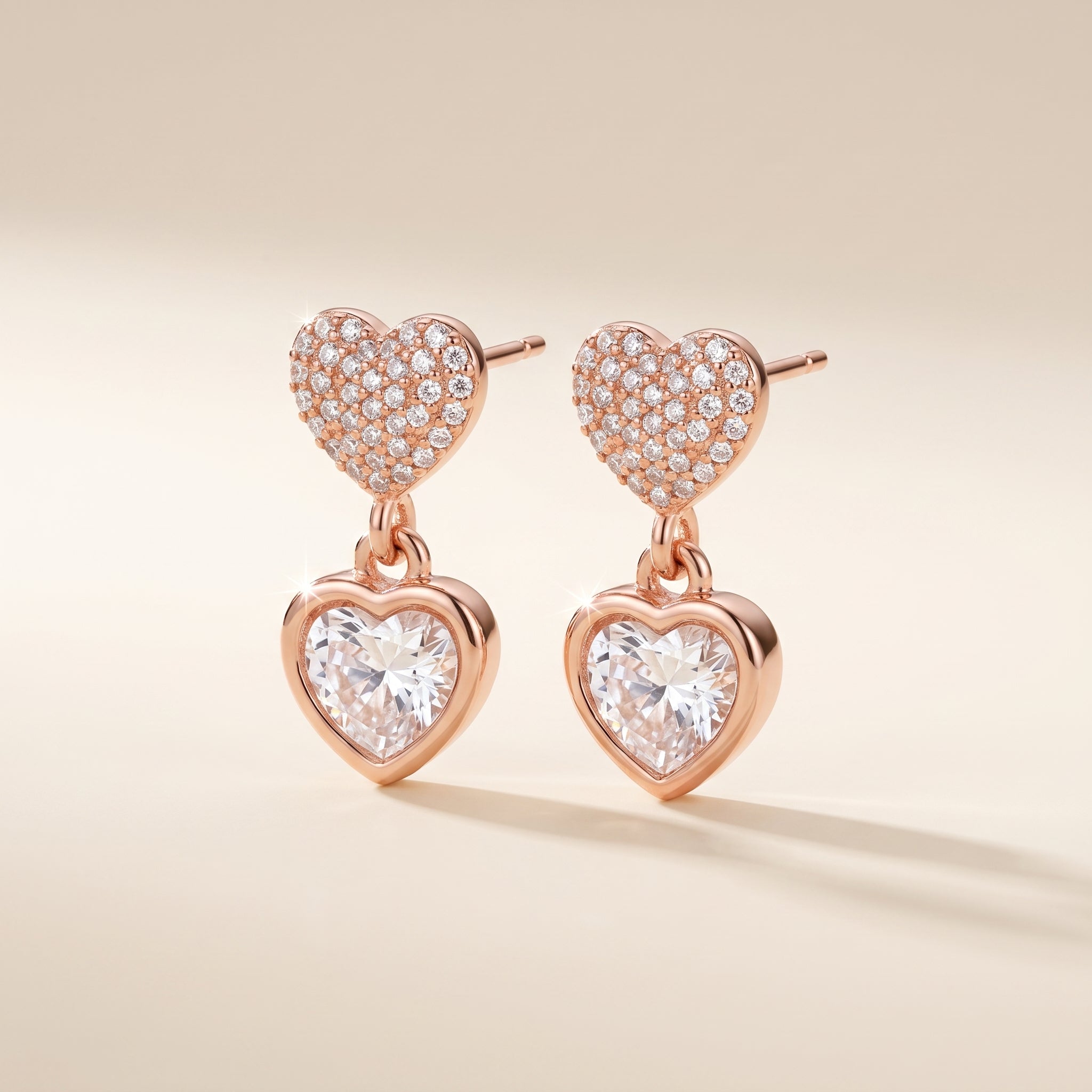 Double Heart Spark Drop Earrings