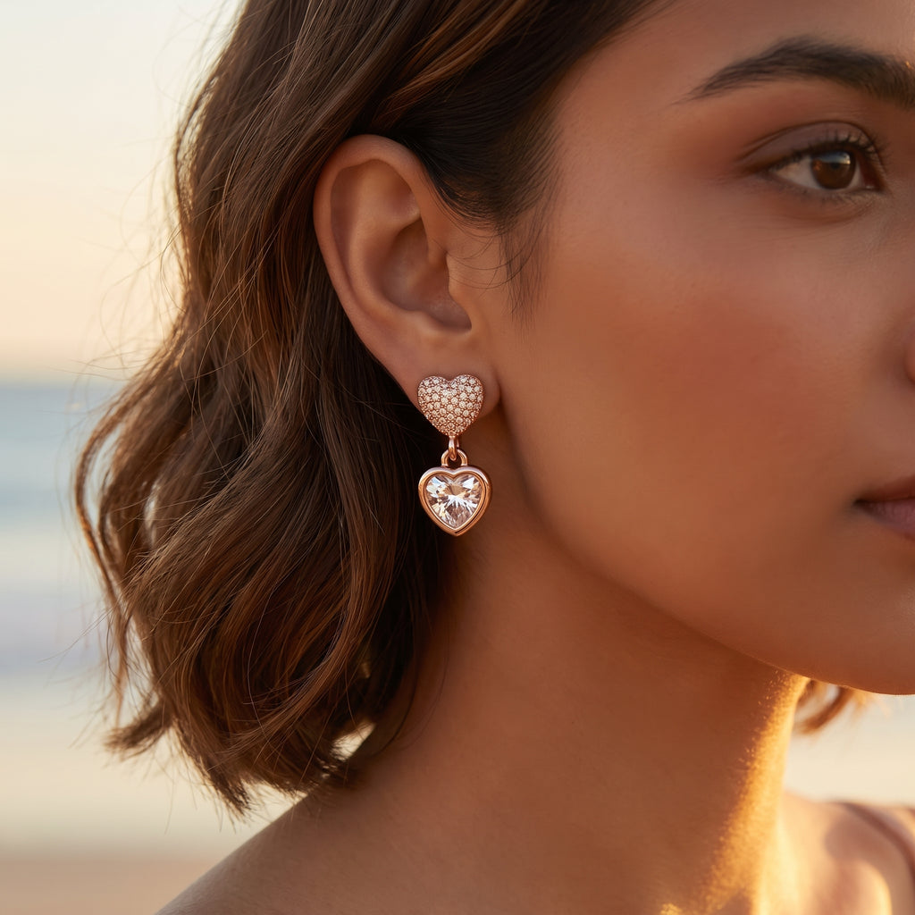 Double Heart Spark Drop Earrings
