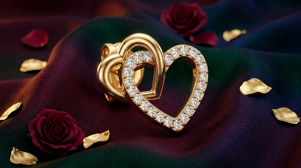 Dual Heart Interlock Stud Earrings